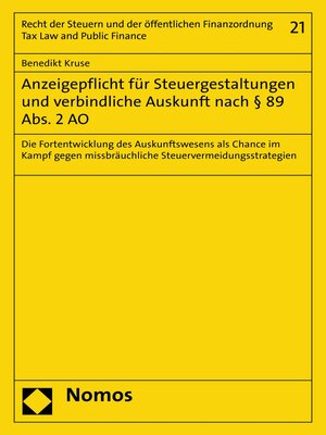 cover image of Anzeigepflicht für Steuergestaltungen und verbindliche Auskunft nach § 89 Abs. 2 AO